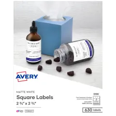 Avery Printable Blank Square Labels, 2.75" x 2.75", Matte White, 630 Customizable Labels (5196)