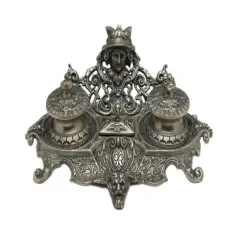 7 Inch Diameter Pewter Finish Inkwell Silver