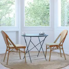 Merrick Lane Celia Indoor/Outdoor Stacking Bistro Chair with Aluminum Frame Nat&White/LightNat