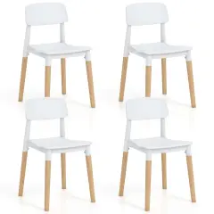 Costway Dining Side Chairs Set of 4 with Ergonomic Backrest Wide Seat & Sturdy Wooden Legs Black/White