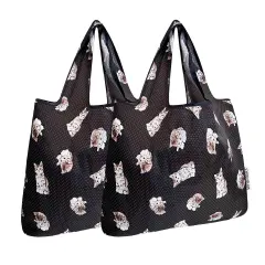 Wrapables Foldable Tote Nylon Reusable Grocery Bag (Set of 2), Cute Kitty
