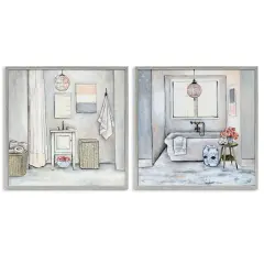 Stupell Industries Bathroom Interior Soft Cottage Design Framed Giclee Art Gray Frame