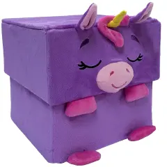 Happy Nappers: Adorable Storables - Unicorn - Purple & Pink - 8&rdquo; Character Box & Surprise 8&rdquo; Plush Toy w/ Weighted Paws, Square Storage Bin, Kids 1+