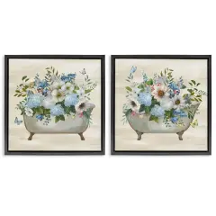 Stupell Industries Butterfly Hydrangea Bathtub 2 pc Framed Floater Canvas Wall Art Set Design by Nan