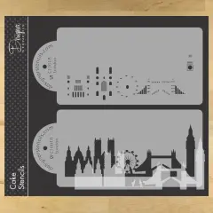 London Detailed Skyline Cake Stencil Side | C1001 by Designer Stencils | Cake Decorating Tools | Baking Stencils for Royal Icing, Airbrush, Dusting Powder | Reusable Plastic Food Grade Stencil for Cakes | Easy to Use & Clean Cake Stencil