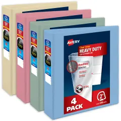 Avery Heavy-Duty View 3 Ring Binders, 2 Inch One Touch Slant Rings, 530-Sheet Capacity, DuraHinge, 2.8 Inch Wide Spine, Customizable Clear Cover and Spine, Assorted Pastel Colors (4-Pack of 79637)
