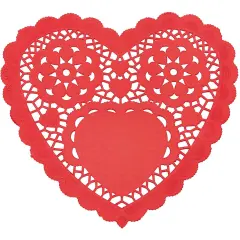 Juvale 100 Pack Red Paper Doilies, Heart Shaped Placemats for Crafts and Parties, Valentine&rsquo;s Day Decorations, 10 x 9 Inch Cutout Paper Lace Heart Doilies