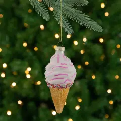 Northlight 4" Vanilla Ice Cream Cone Glass Christmas Ornament Gold