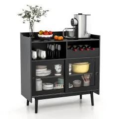 Costway Kitchen Buffet Sideboard Organizer Liquor Bar Cabinet with Wine Rack & Sliding Door