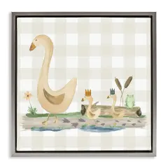 Stupell Industries Ducks on Yellow Plaid Framed Floater Canvas Wall Art Design by Lucille Price