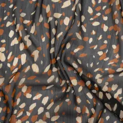 1 Yard Black, White & Tan Spots Crinkled Polyester Chiffon Metallic Gold Pinstripes 55 Inches Width