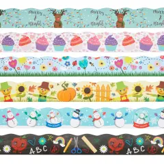 6-Rolls 234 Feet of Holiday Scalloped Bulletin Board Borders for Classroom Decor, Whiteboard, Chalkboard, School Decorations, 6 Assorted Designs for Teacher Supplies (78 Pieces)