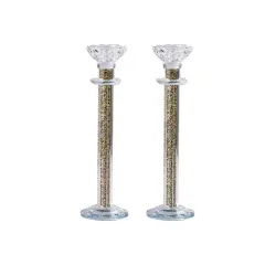Crystal Candlesticks with Crushed Stones Silver