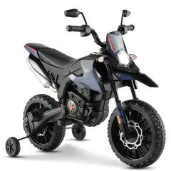 Metal 12V Kids Motorcycle with Dual Motors, Music and Training Wheels Navy