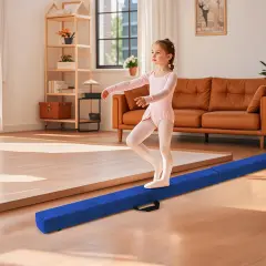 8 Feet Portable Folding Gymnastic Balance Beam with Solid Wood Base Ideal for Walkover or Cartwheel Blue