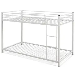 Twin Over Twin Metal Bunk Bed, Low Profile, Safe, No Box-Spring White