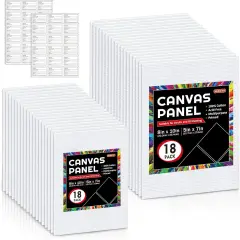 Painting Canvas Panels, 36 Pack, 5x7, 8x10in (18 of Each), 100% Cotton, Primed White Canvas Boards for Painting, Blank Canvases for Kids, Adults & Artists for Acrylic and Oil Painting