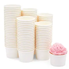 100-Pack Disposable Paper Ice Cream Cups, 5oz Dessert Bowls for Sundae Bar, Frozen Yogurt (White)
