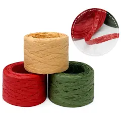 Wrapables Christmas Raffia Ribbons 492 Feet Total, Paper Twine for Gift Wrapping, DIY Crafts, Decorations (Set of 3)