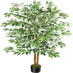 5ft Ficus Tree Artificial, Tall Fake Tree with Natural Trunk Faux Trees Indoor Silk Ficus Leaves Artificial Trees for Home Decor Indoor Summer Office Living Room Outdoor (Included Dried Moss)
