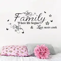 Wall Stickers, Home Decorations for Living Room, Family 'Where Life Begins & Love Never Ends', Multicolor Letter Wall Decor, Vinyl, Custom Style, Matte Finish