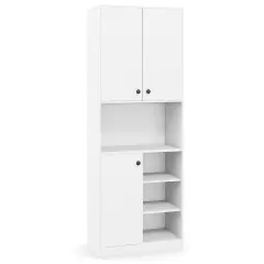 Kitchen Pantry Storage Cabinet with Microwave Stand and Open Shelves-White