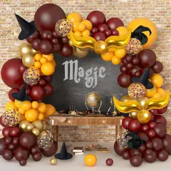 170Pcs Magical Wizard School Balloons Garland Party Decorations Burgundy Confetti Balloons Metallic Gold Balloons for Kids Birthday Party Magical Theme Baby Shower Supplies Favors