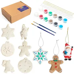 Bright Creations 26 Piece DIY Paint Your Own Ceramics for Kids Ages 3-14 &ndash; Gingerbread Man, Snowflake, Santas &ndash; Ready to Paint Hanging Xmas Ornaments with Brush and Paint Set, 2.3 x 4 In Multicolor