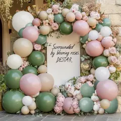 Dusty Pink Green Balloon Garland - Double Stuffed Sage Green Pink White Sand Balloon Garland Dusty Rose Cream Latex Arch Kit