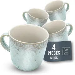 Coffee Mug Set of 4, Stylish Modern Beige-Blue Cups