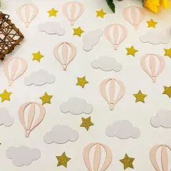 Glitter Gold Star White Clouds and Pink Hot Air Balloons Paper Confetti for Children Boys Girls Baby Shower Summer Birthday Wedding Theme Party Decorations, 100PCS