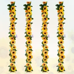 4 Pack Artificial Sunflower Vines 7.5ft Sunflower Summer Garland Table Decor Silk Sunflowers with Green Leaves Fake Sunflowers