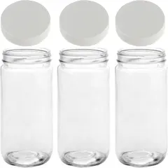 Mason Jars 32 Oz Glass Extra Wide Mouth Quart Storage Jars With Lids - BPA Free Plastic Storage Lids - Made in USA - Quart Glass Jars 32 oz with Lids (Set of 3)