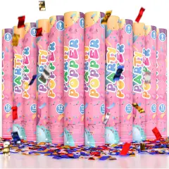 Confetti Poppers Confetti Cannon | 12 Pack | Glitter Multicolor | Party Poppers for Graduation, Birthday, Wedding | Alternative to Fireworks Smoke Bombs | Launches 25 ft | 12 inch |