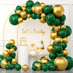 Green and Gold Balloon Garland Arch kit,114Pcs Gold Metallic Balloons Forest Hunter Dark Green Latex Balloons