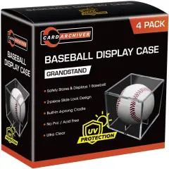 4 Pack Baseball Display Cases - UV Protected Acrylic Square Baseball Holder, Official Size Baseball Display Boxes, Clear Display Cube Baseball Memorabilia Showcase Autographed Ball Protector