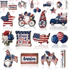 36 Pcs 4th of July Ornaments for Tree Patriotic Wooden American Flag Ornaments Memorial Day Tree Decorations Red White Blue Hanging Decorations for Independence Day Party(Classic)