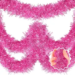 50 Feet Pink Christmas Tinsel Garland, Metallic Foil Twist Banner Wall Hanging Tinsel Streamers Backdrop for Parade Floats, Christmas, Mother's Day, Birthday Party Decorations(2in x 50ft)