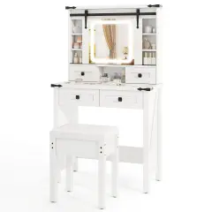 Makeup Vanity Desk with Mirror and Adjustable Storage Shelves-White