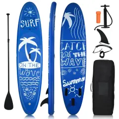 Blue PVC Inflatable Paddle Board Non-Slip Deck Adjustable Paddle Backpack
