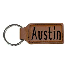 Keychain - Rectangle - Austin - Leather Rawhide/Black