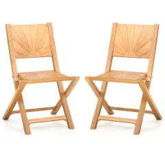 Natural 2 Pieces Folding Patio Chairs with Inclined Backrest Ideal for Outdoor Use