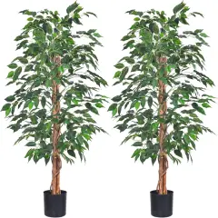 2Packs 4FT Artificial Ficus Tree, Fake Plants with Sturdy Plastic Nursery Pot,Faux Ficus Trees for Home Office Living Room Indoor Outdoor Decor Perfect Housewarming Gift (4FT-2Packs)