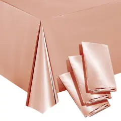 3 Pack Rose Gold Plastic Tablecloth, Metallic Table Cover Disposable for Pink Birthday Parties, Gender Reveal, Bridal Shower Decorations (54 x 108 In)