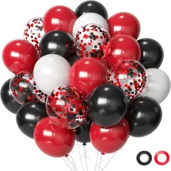 Red and Black Latex Balloons, 50Pcs 12inch Black Red White Party Balloons for Birthday,Wedding,Baby Shower,Casino Party, Race Car Party,Valentine's Day