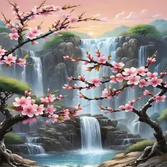 Waterfall Paint by Numbers Kit for Adults-Flowers Adult Paint by Number Kits on Canvas,Landscape Painting by Number Adult for Gift Home Wall Decor(16x20inch)