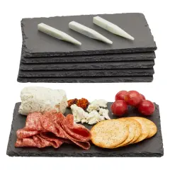 6 Pack Mini Slate Charcuterie Boards Set with Chalk - Individual Stone Serving Plates for Cheese, Sushi, Food (6x8.7 in) Multicolor