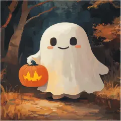 Ghost Holding a Pumpkin Lantern Paint by Number