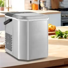 Portable Countertop Ice Maker with Self-Cleaning Function and One-Button Control Panel Silver