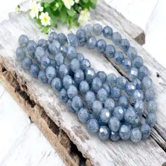 *25* 8mm Blue Lustered Crystal Opaline Fire Polished Round Beads